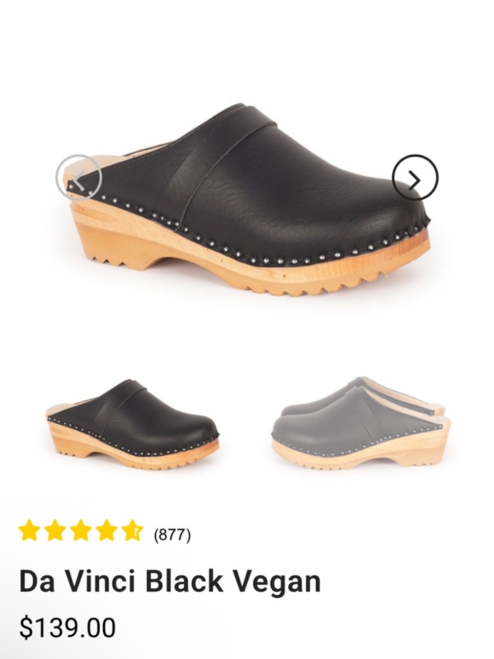 Troentorp Classic Da Vinci Vegan Leather Clog Mule with Natural Wood Sole 43 NIB